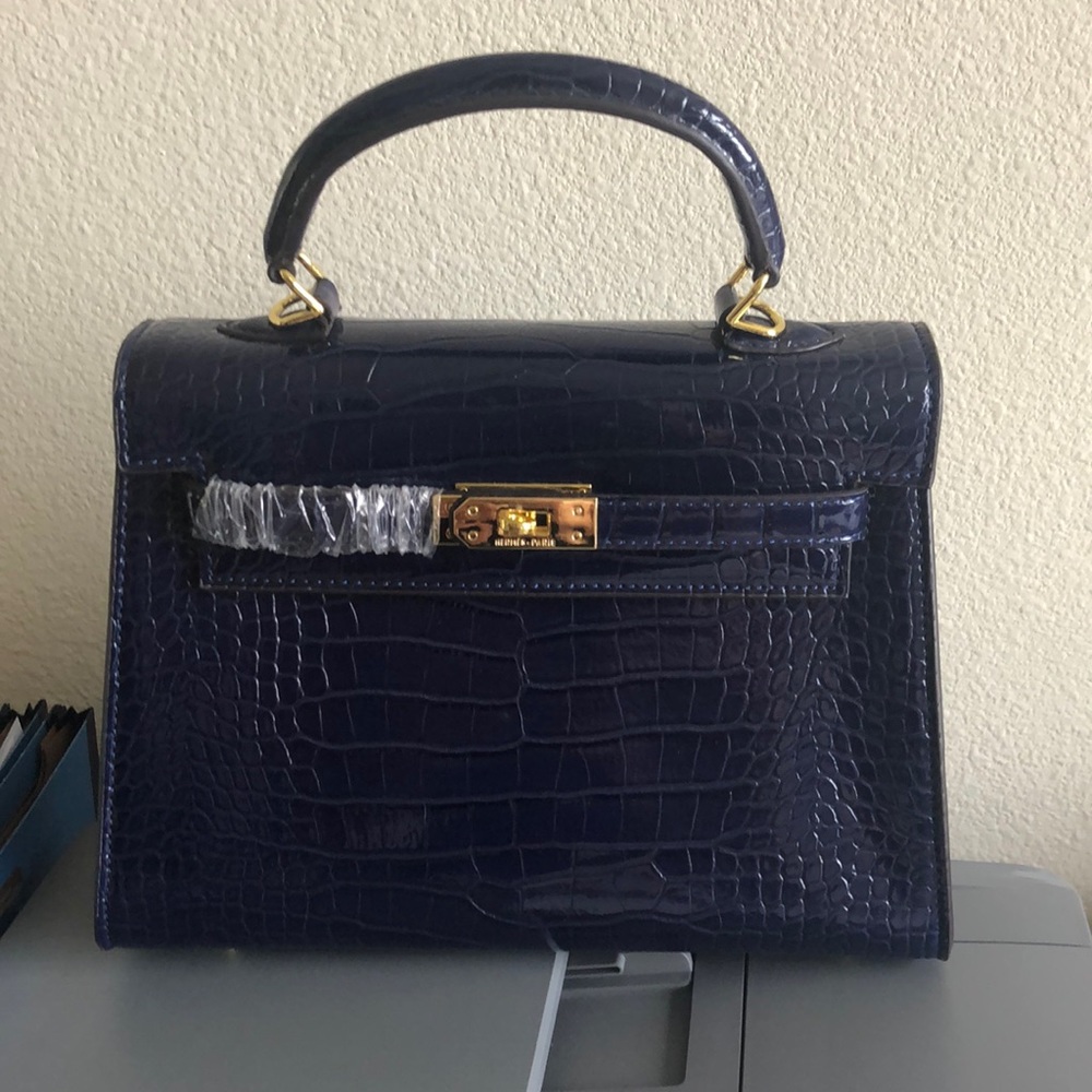 Royal blue faux alligator handbag